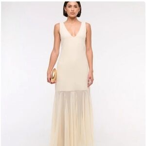 Abercrombie Plunge Godet Skirt Maxi Dress in Ivory Cream